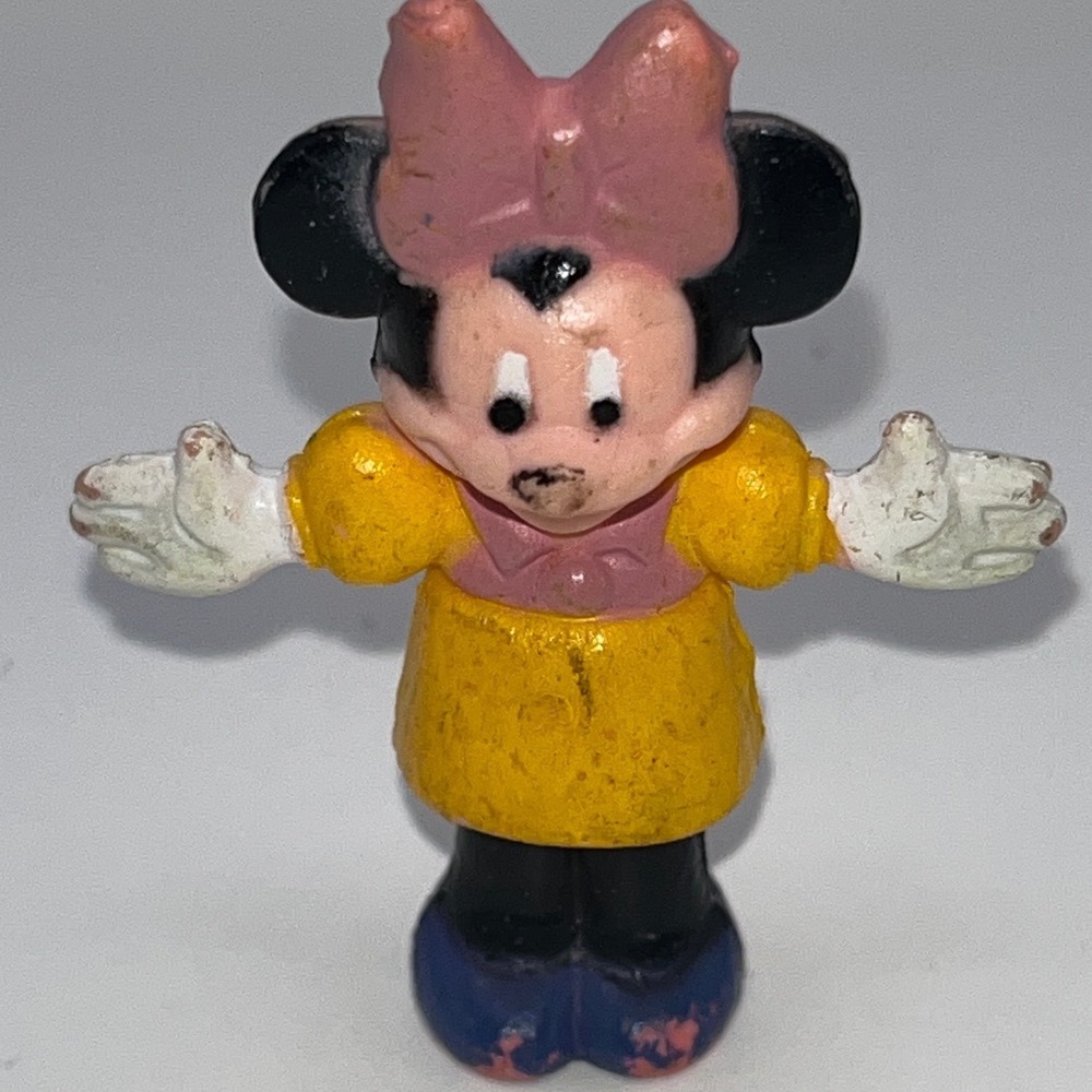 Disney Minnie Mouse Vintage PVC Figure Yellow Dress Pink Bow Cake Topper 2"